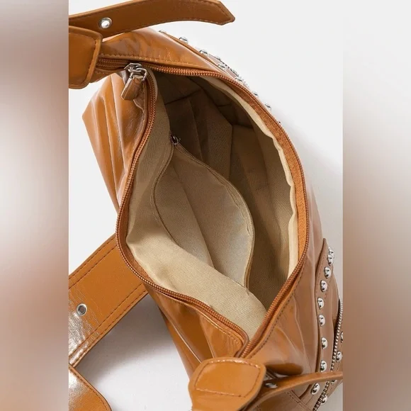 Fame Faux Leather Studded Trim Shoulder Bag🆕 - Picture 3 of 7